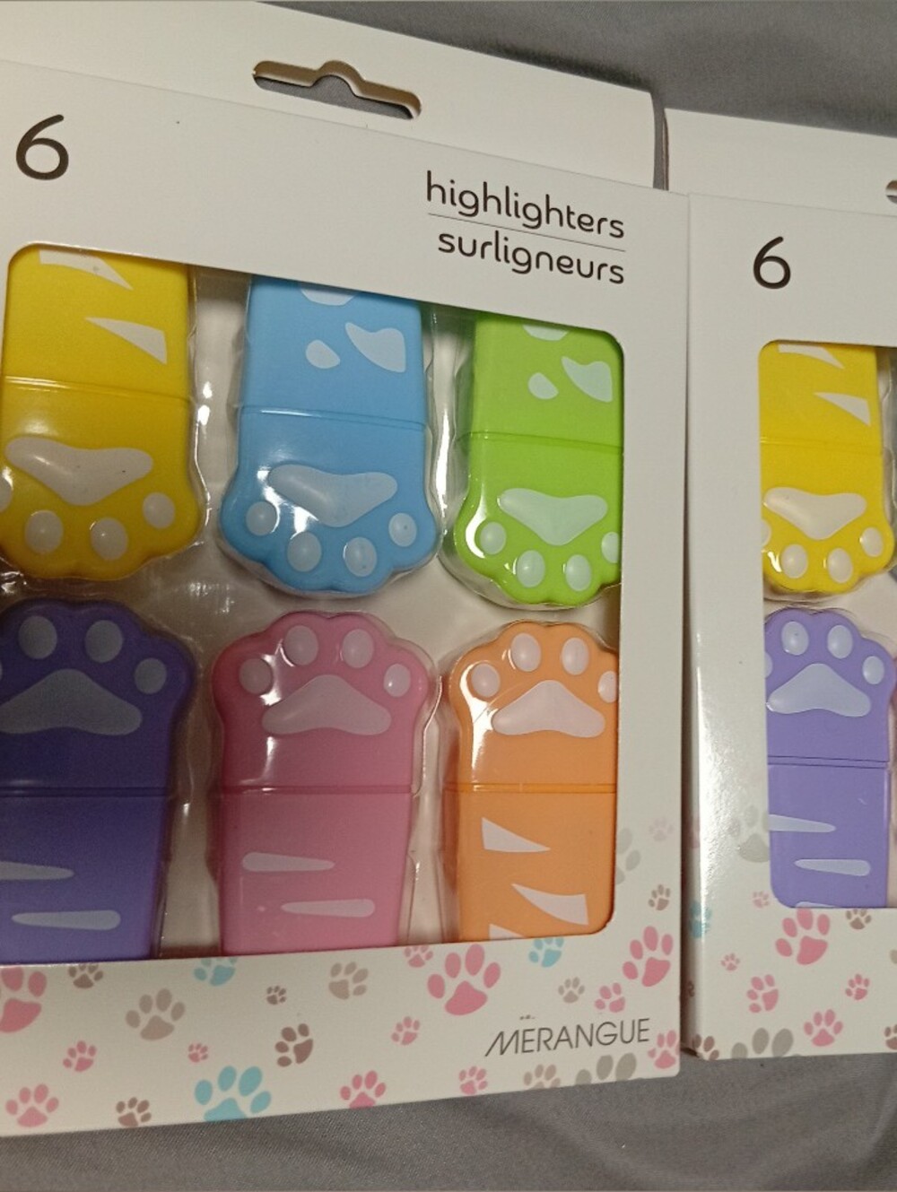 Merangue Paw Print Highlighter Set - Multicolor (6-Pack) X 2. New